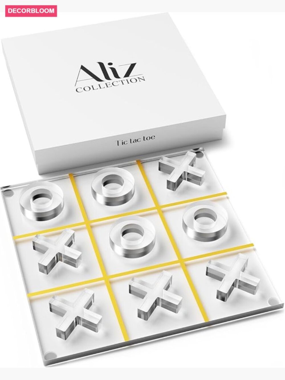 Acrylic Tic Tac Toe Set - Modern Coffee Table Game & Clear X and O Pieces